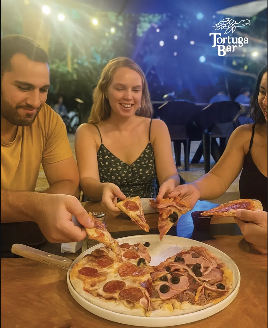 Friends sharing pizza